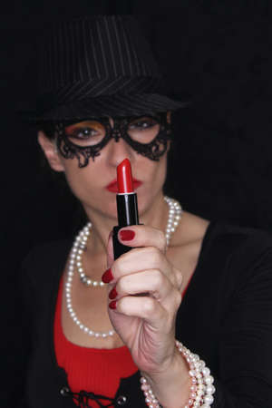 Woman in Retro Clothing with classic red lipstickの写真素材