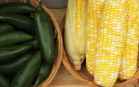 Corn and Jalapeno Peppers for Sale at Farmers Market