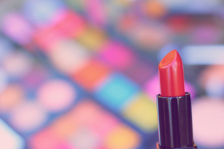 Lipstick With Colorful Cosmetic palettes in backgroundの写真素材