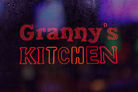 Photo Composite Vintage Neon Sign Granny's Kitchen