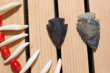 Native American Arrowheads and Bead Necklace With Coyote Teethの写真素材
