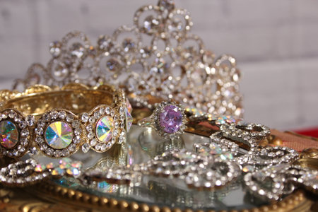 Crystal Rhinestone Jewelry on Victorian Era Bookの写真素材