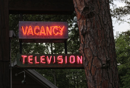Vintage Neon Signs Near Motel and Cabins in Rural East Texasの写真素材