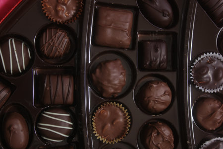 Box of Assorted Chocolate Candies For Gift Closeupの写真素材