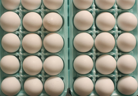 Close up of Fresh White Eggs From Grocery Store in Blue Carton