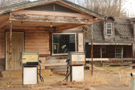 Abandoned Gas Station and Motel in Rural East TXの写真素材