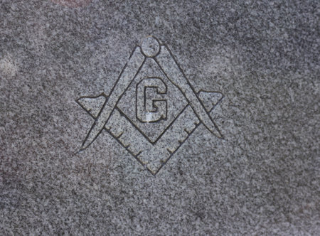 Close up of Historic Headstone With Mason Symbol in Rural East Texas Cemetery