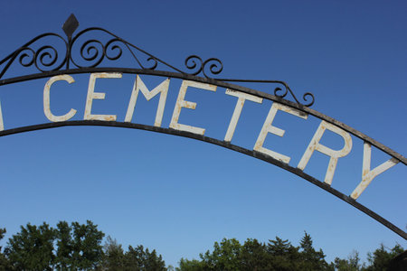 Cemetery Sign On Top of Metal Gate in Rural East TXの写真素材
