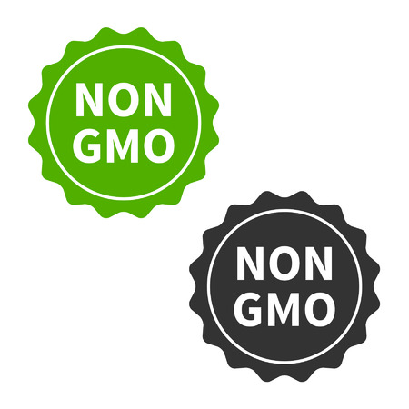 Non GMO or GMO free food packaging seal or sticker flat iconのイラスト素材
