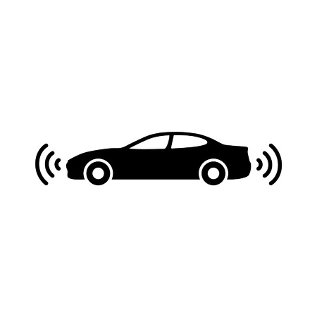 Autonomous self-driving driverless vehicle side view with radar flat iconのイラスト素材