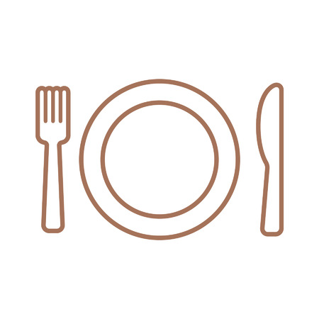 Dining line art icon with plate, fork and knifeのイラスト素材