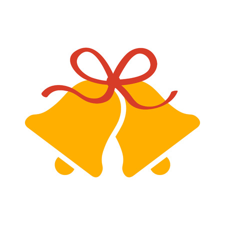 Christmas jingle bells with red ribbon bow flat icon for apps and websitesのイラスト素材