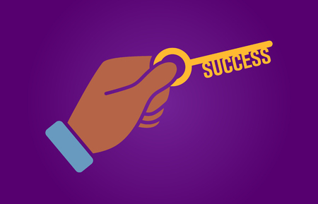 Black / African American hand holding key to unlock success flat illustrationのイラスト素材