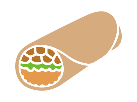 Mexican food burrito wrap with meat and rice flat color icon for apps and websitesのイラスト素材