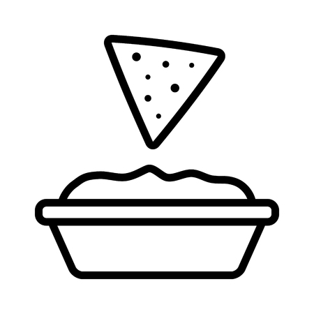 Tortilla chip or nachos tortillas with guacamole dip bowl line art icon for apps and websitesのイラスト素材