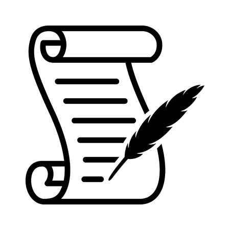 Writing on a scroll with a feather quill pen line art vector icon for games and websitesのイラスト素材