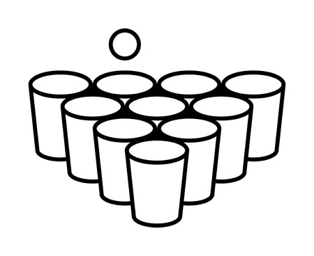 Beer pong or beirut drinking game with cups with ball line art vector icon for apps and websites.のイラスト素材
