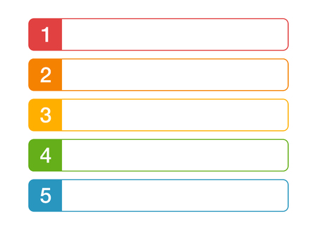 Modern numbered list design template with colorful squares and clear background for presentationsのイラスト素材
