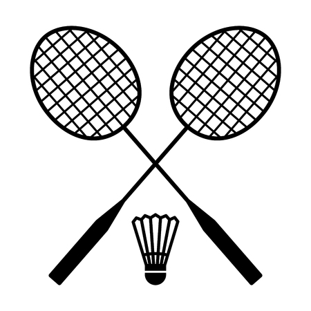 Two badminton racquets or rackets with shuttlecock / birdie line art vector icon for sports apps and websitesのイラスト素材