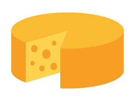 Yellow round Swiss, emmental or Gouda cheese wheel flat vector icon for food apps and websitesのイラスト素材