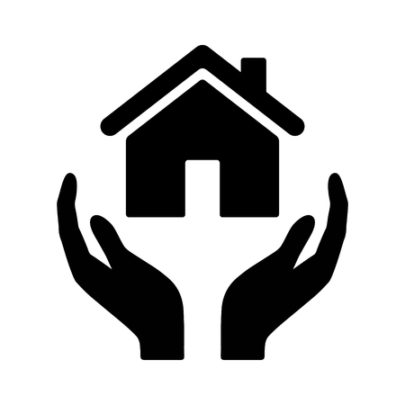 Hands holding home or homeowners insurance flat vector icon for real estate apps and websiteのイラスト素材