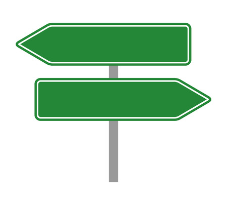 Two empty green traffic road sign arrows flat vector illustration for apps and printのイラスト素材