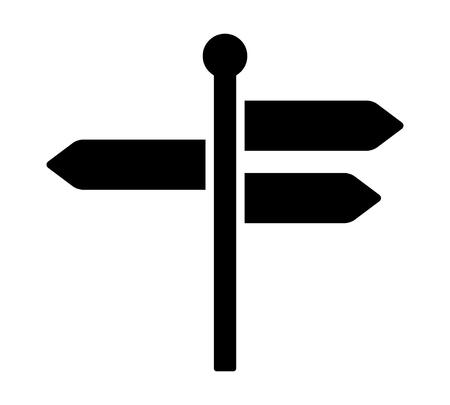 Signpost, guidepost or road sign with three different blank information arrows flat vector icon for travel apps and websitesのイラスト素材
