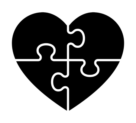 Heart puzzle with 4 pieces or solving love flat vector icon for apps and websites.のイラスト素材
