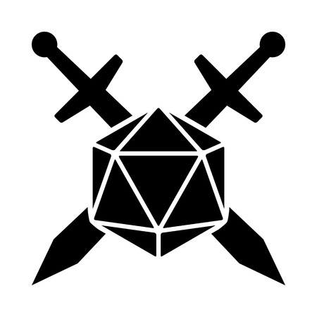 Swords crossed with 20 sided / d20 or 20d dice flat vector icon for apps and websitesのイラスト素材