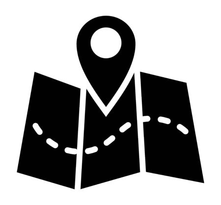 Trifold map with GPS location marker and dotted line flat vector icon for navigation apps and websitesのイラスト素材