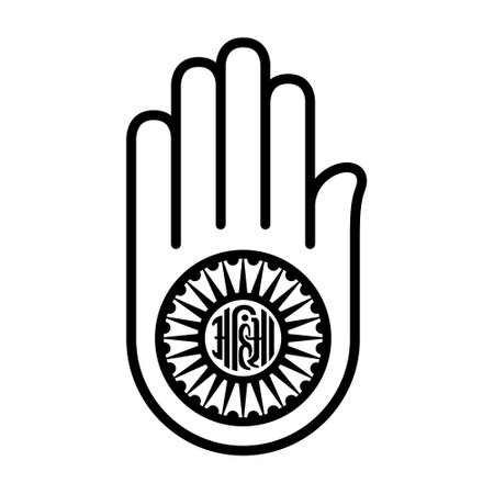 Jainism or Jain Dharma religion hand symbol line art vector icon for religious apps and websitesのイラスト素材
