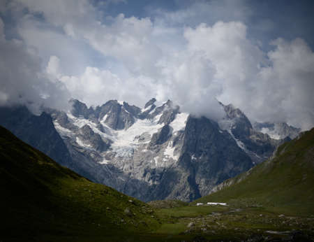 Views to the Grandes Jorasses from the aosta valleyの写真素材