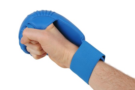 Fist with blue karate glove. Isolated on white. path included.の写真素材