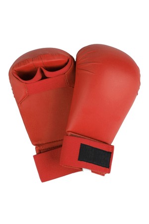 Red karate gloves. Isolated on white. path included.の写真素材