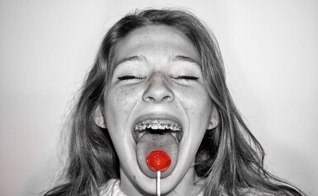 Lollipop portraitの写真素材