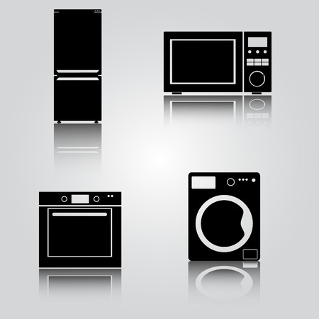 fridge and microwave and oven and washing machine のイラスト素材