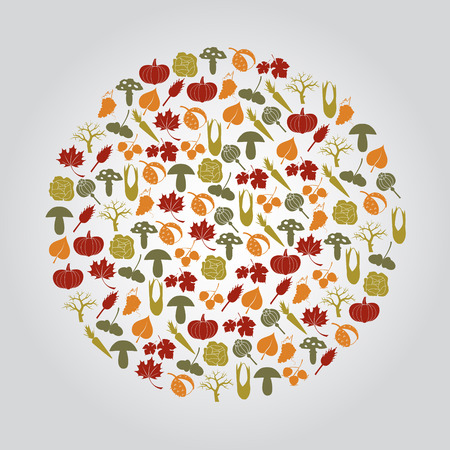 various autumn icons in circleのイラスト素材