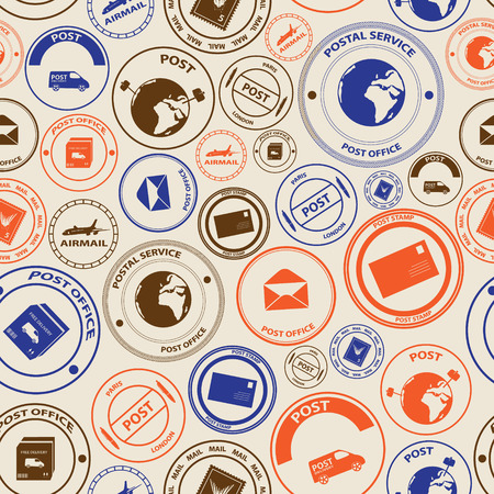 color post and mail stamps seamless patternのイラスト素材