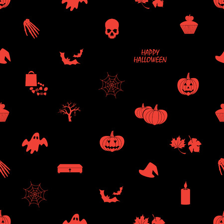Halloween icons dark seamless patternのイラスト素材