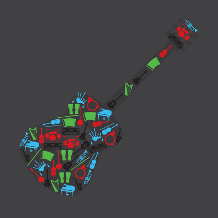 musical instruments in guitar shapeのイラスト素材