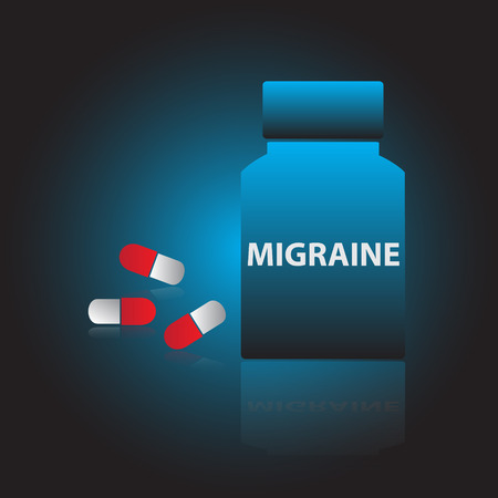 migraine drugs blue box and red pills のイラスト素材