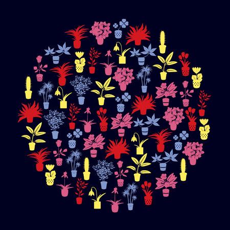 color home houseplants and flowers in pot icons eps10のイラスト素材