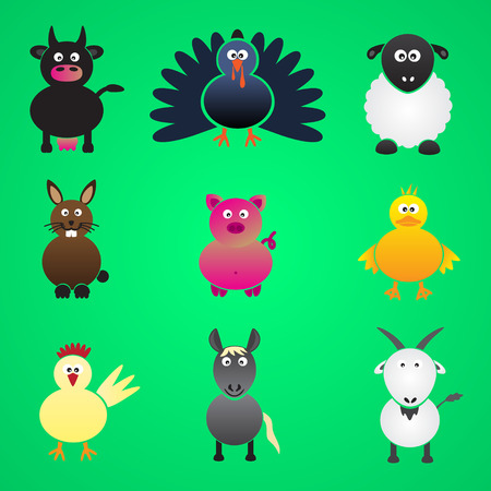 colorful farm animals simple icons set eps10のイラスト素材