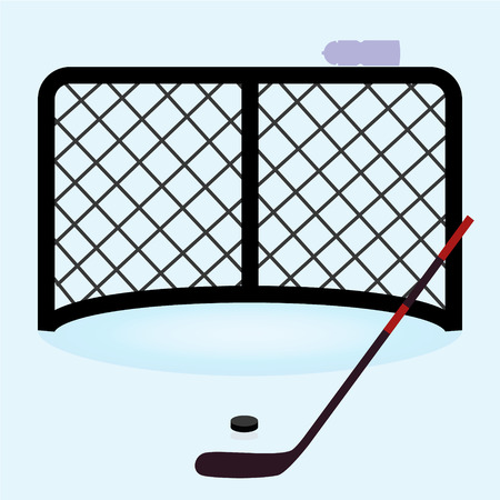 ice hockey net gate with hockey stick and puck のイラスト素材