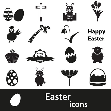 16 various black Easter icons setのイラスト素材