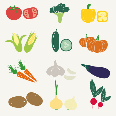 set of color simple vegetables iconsのイラスト素材
