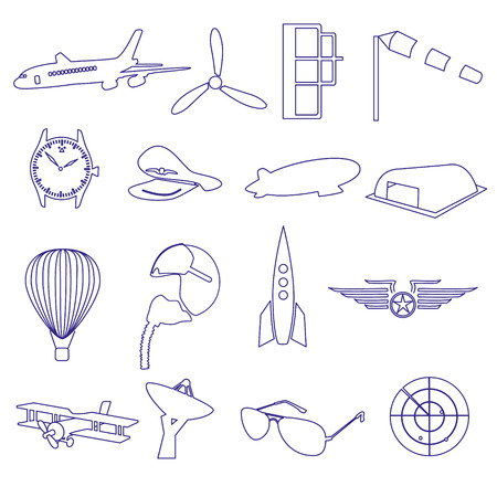 blue aeronautical and aviation outline icons set eps10のイラスト素材