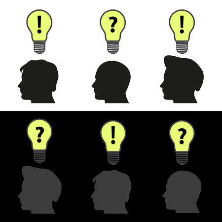 men heads with light bulb idea symbolsのイラスト素材