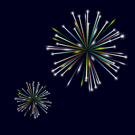 colorful shiny fireworks on black backgroundのイラスト素材