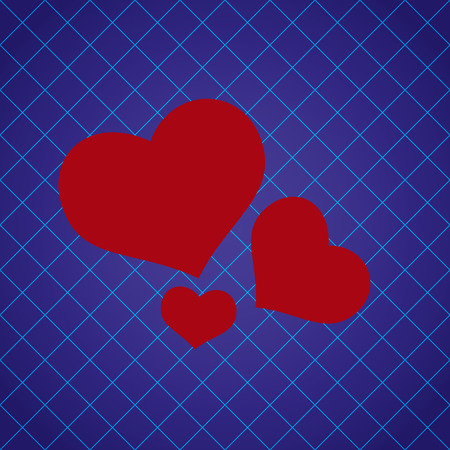 abstract checkered blue pattern with red love heart のイラスト素材